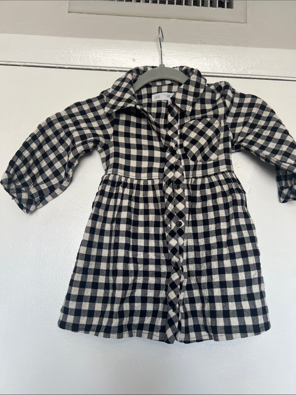 Zara Black & White Plaid Button-Front Kids Dress sz2-3